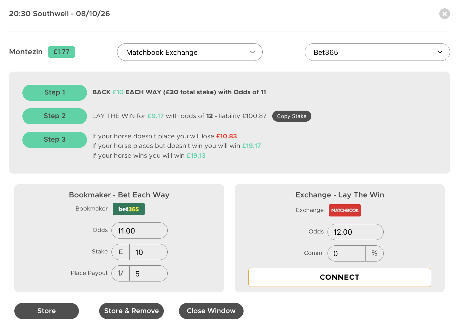 Extra Place Master's calculator showing stakes and potential results